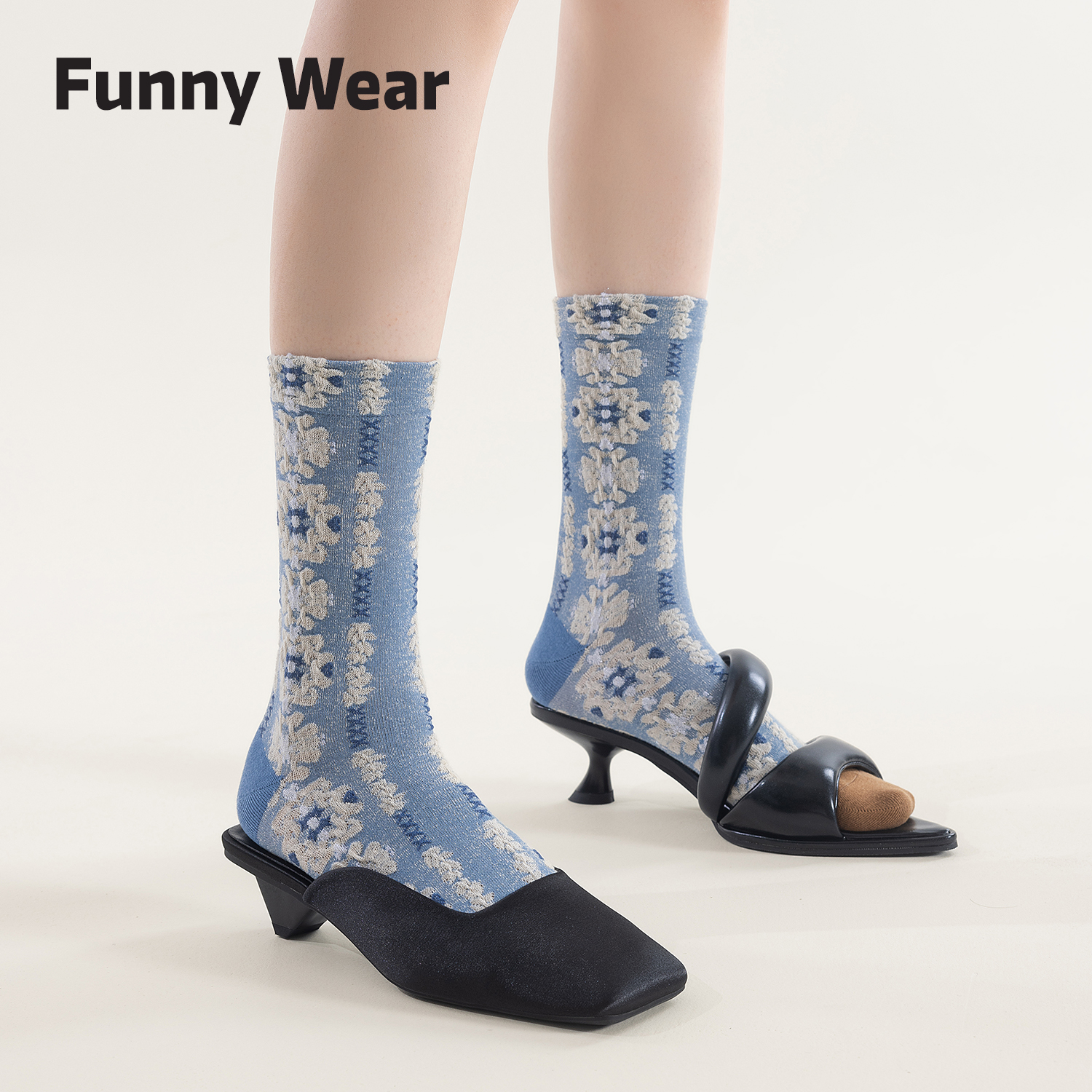 袜子女春秋复古中筒袜立体浮雕