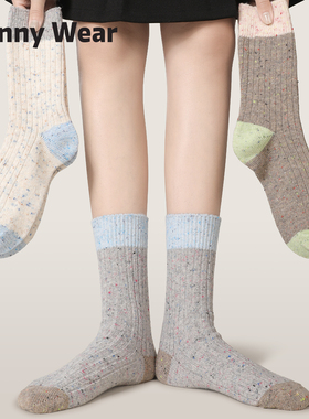羊毛袜子女款秋冬加厚保暖中筒袜撞色点子纱棉袜冬季配雪地靴长袜