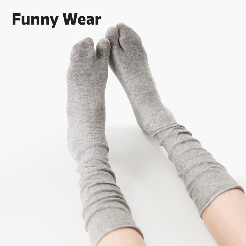 灰色袜子女春夏季薄款分趾袜透气中筒堆堆袜配Tabi分趾鞋小腿长袜