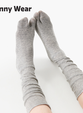 灰色袜子女春夏季薄款分趾袜透气中筒堆堆袜配Tabi分趾鞋小腿长袜