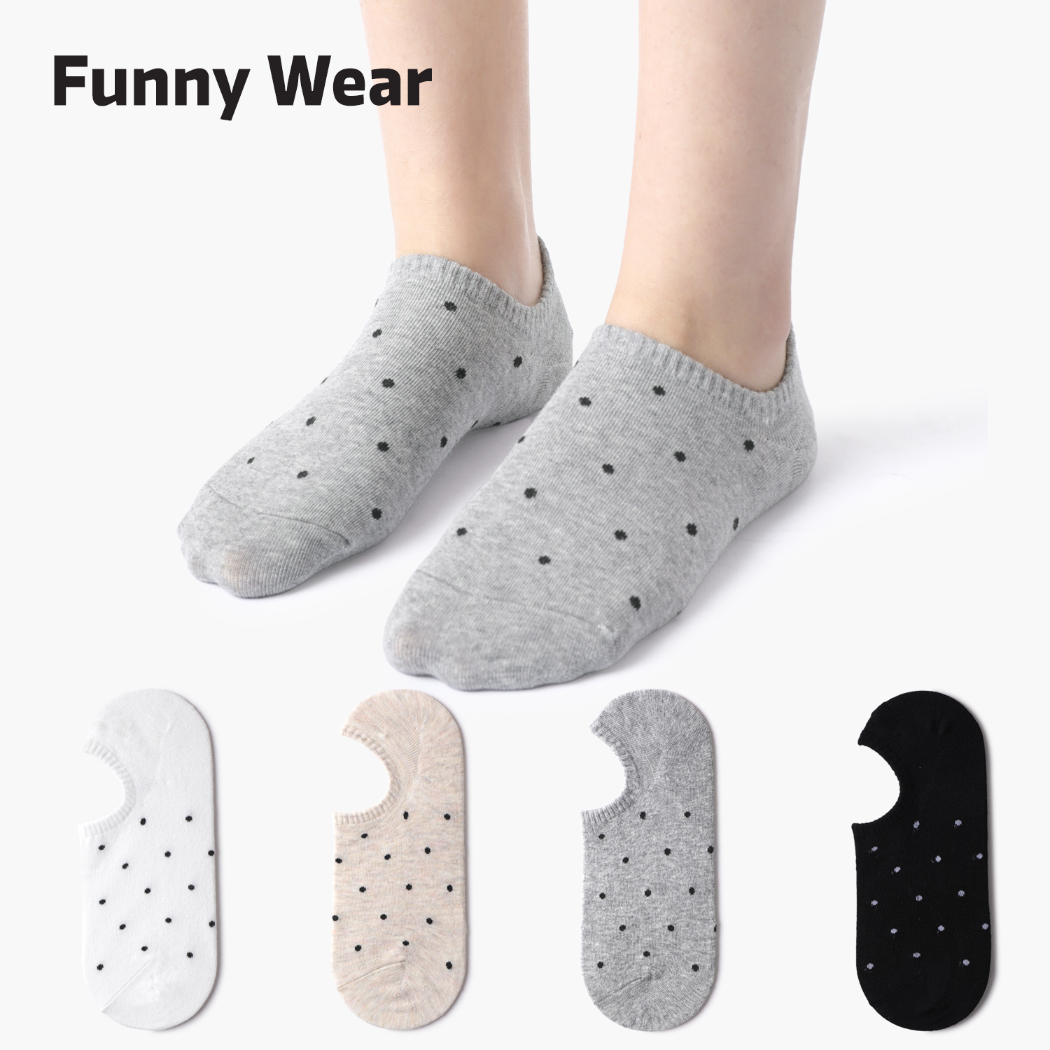 灰色船袜女夏季薄款棉袜波点短袜