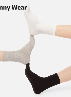 白色袜子女款秋冬堆堆袜薄款无骨灰色袜配黑色乐福鞋中筒纯色棉袜