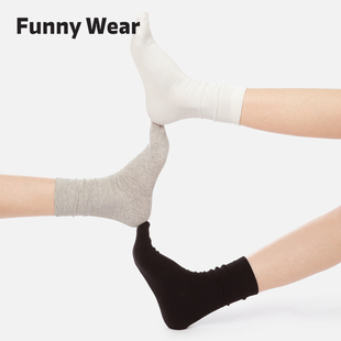 春秋中筒纯色棉袜 灰色袜配黑色乐福鞋 白色袜子女春夏季 堆堆袜薄款