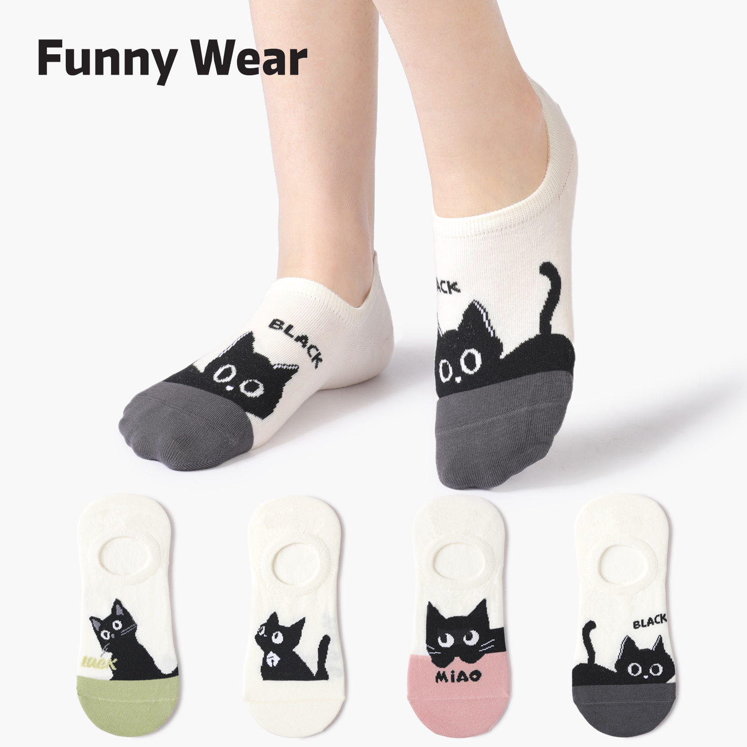 可爱卡通猫咪船袜女夏季薄款棉袜