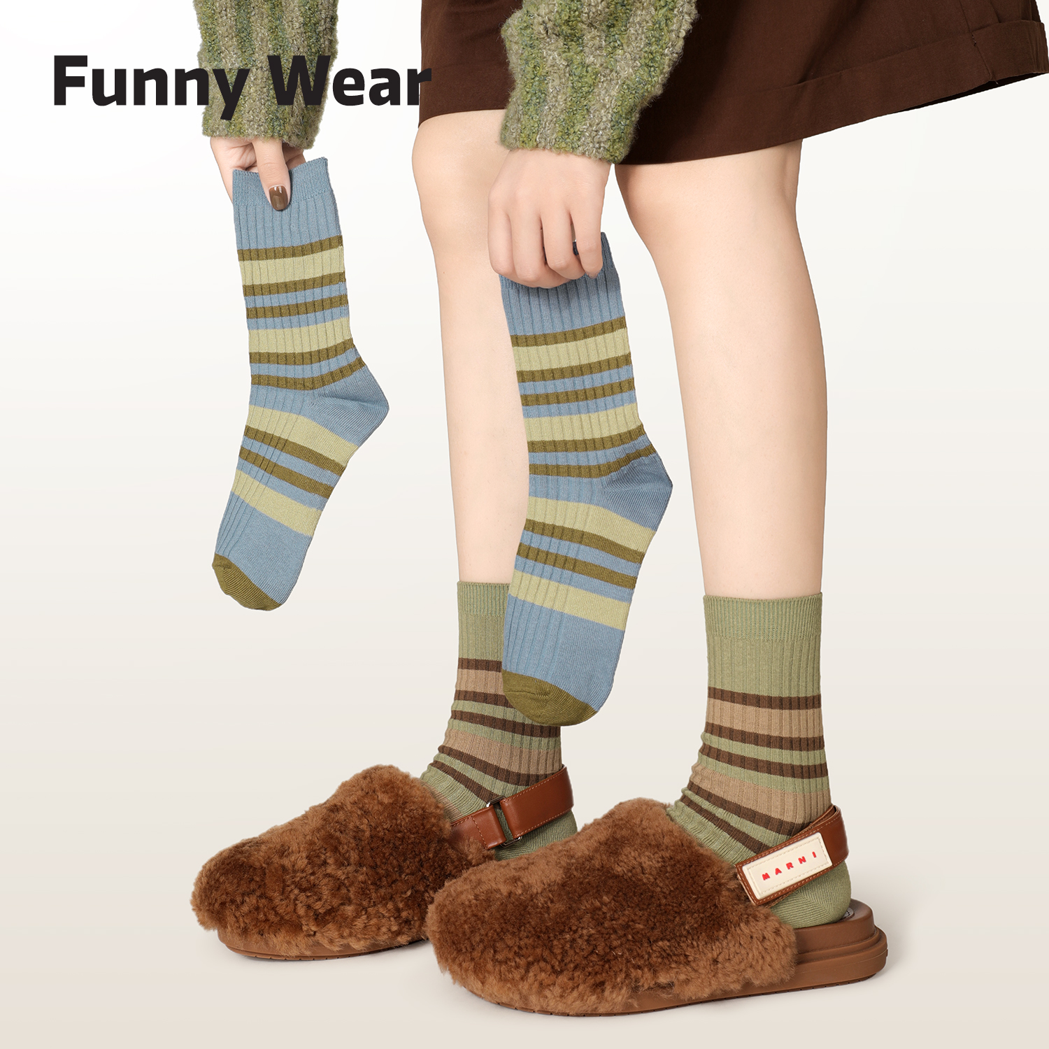 条纹袜子女秋冬款美拉德中筒袜