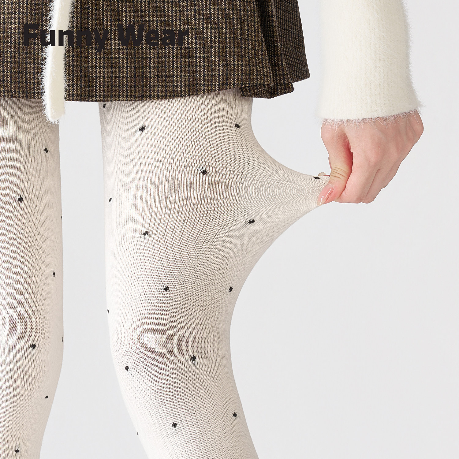 白色波点连裤袜女秋冬外穿打底裤