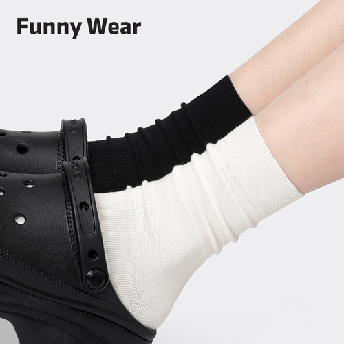 白色袜子女春秋中筒袜黑色堆堆袜