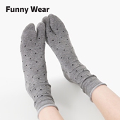 袜子女灰色分趾袜春夏季 中筒袜卷边波点无骨棉袜二趾长袜配分趾鞋