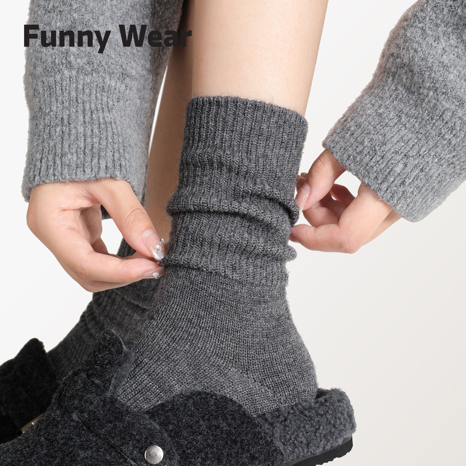 灰色堆堆袜女格雷系羊毛保暖长袜