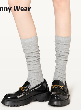 灰色堆堆袜春秋小腿袜女显瘦中筒袜JK长袜百搭配乐福鞋小皮鞋袜子