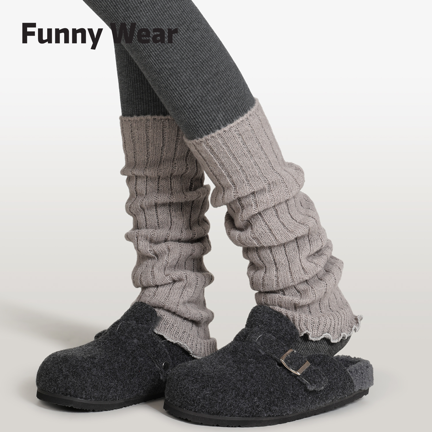 灰色袜套女秋冬格雷系腿套堆堆袜