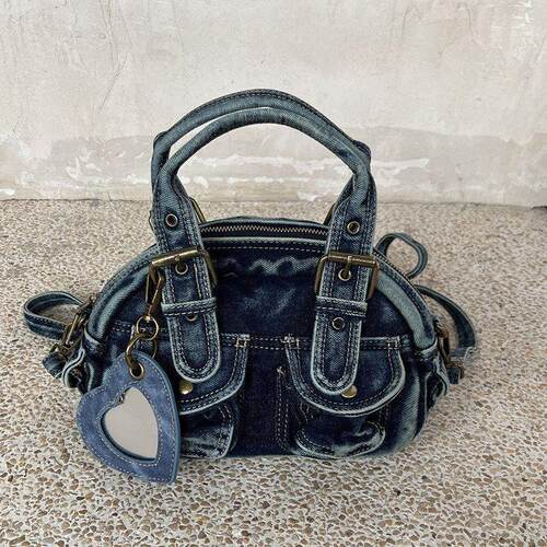乔戈跨境新款洗水牛仔布手提小包朋克复古单肩斜挎包牛仔裤包女包