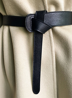 时尚简约大衣腰带女士真皮牛皮装饰风衣皮带女打结腰带女配连衣裙