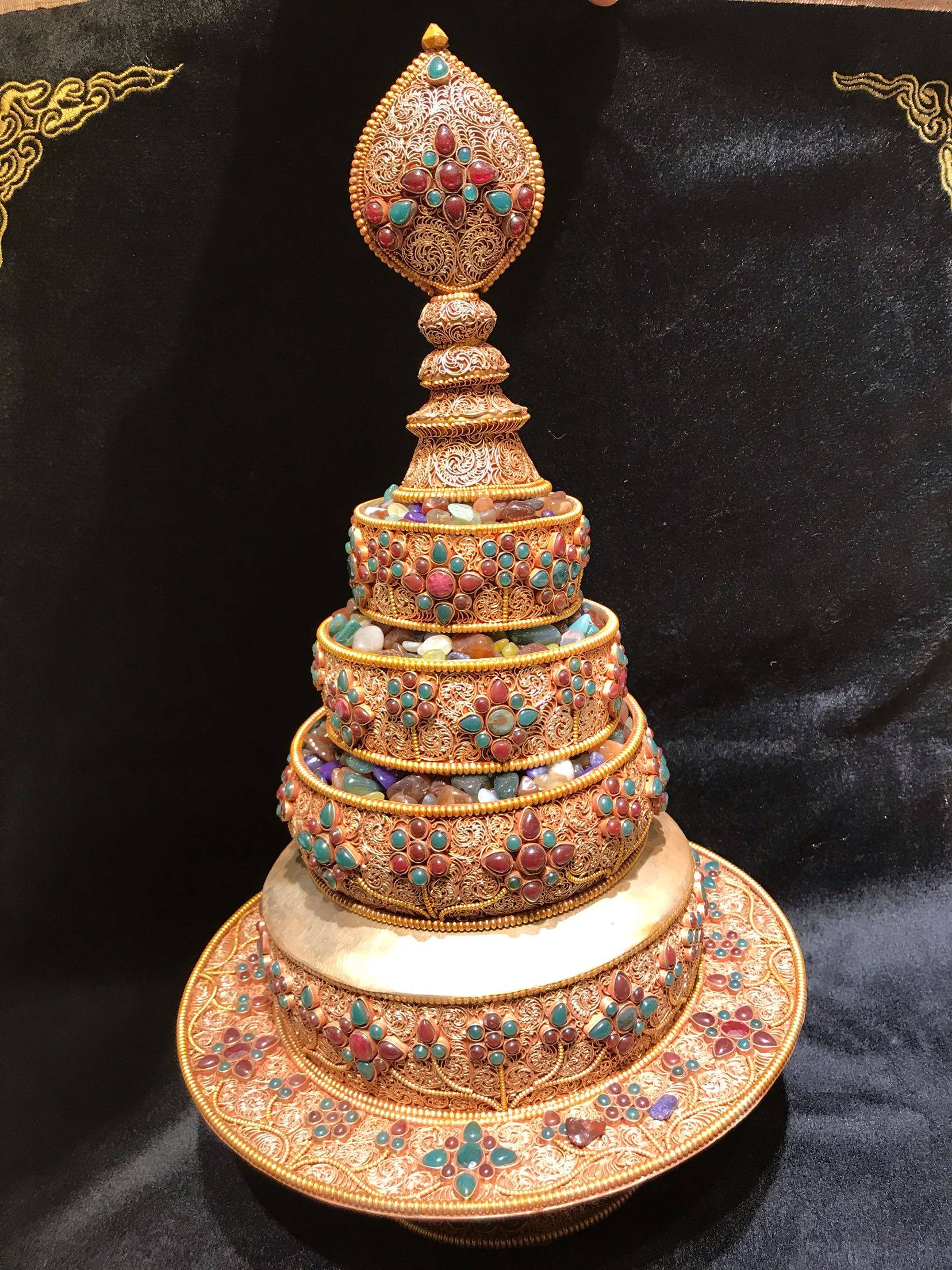 尼泊尔手工白铜掐丝镶嵌宝石曼扎修盘 曼达盘 曼茶罗 密宗法器