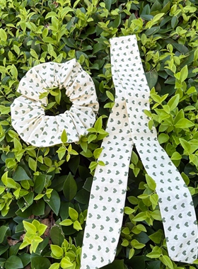 新品「Wow wow」原创法式绿色爱心发带｜手工自制大肠发圈发饰