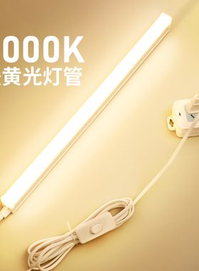 日光灯管暖光灯3000K暖白黄色卧室宿舍餐饮商用灯带氛围T5led长条