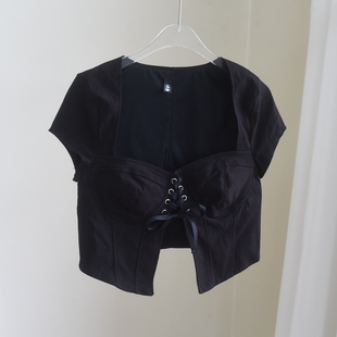 GARAGE女士绑带胸衣夏季时尚百搭修身短袖辣妹短款上衣