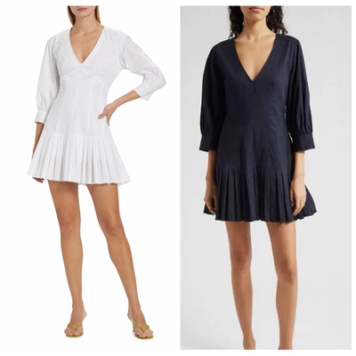 CINQ A SEPT纯元潮奢女士连衣裙V领高品质收腰中袖长裙显瘦带内衬