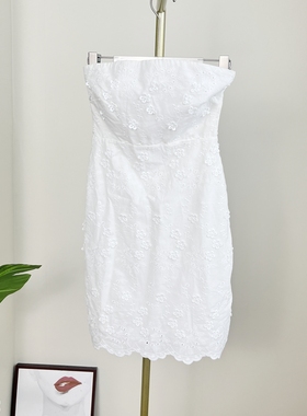 ALTAR'D STE 纯元女士抹胸裙春夏新款全棉白色贴花连衣裙收腰显瘦
