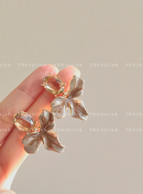 YOUJUclub-杜塞画廊～滴釉复古气质花瓣高级感咖色绿色耳环耳夹女