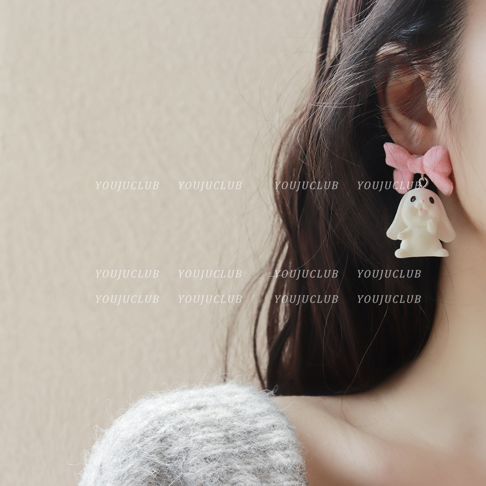 韩国耳环粉色甜美少女粉色兔子