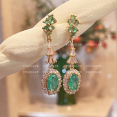 高级感法式 YOUJUclub 沦陷浪漫 复古浅绿钻石仙气质港风耳环耳夹