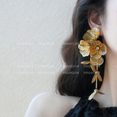 夸张圆脸大耳环蚊香盘耳夹 金色花朵流苏长款 YOUJUclub 瑬光花絮