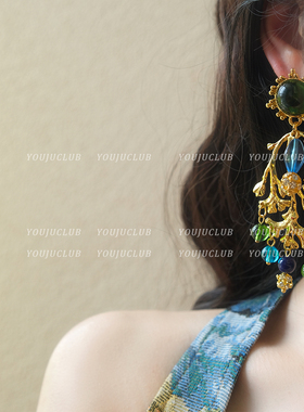 YOUJUclub-致命女神~中古蓝色宝石复古水晶异域风情民族耳环耳夹