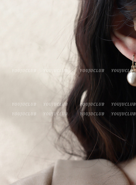 YOUJUclub-时光美人 香槟色高级感珍珠耳钉耳环精致复古极简耳扣