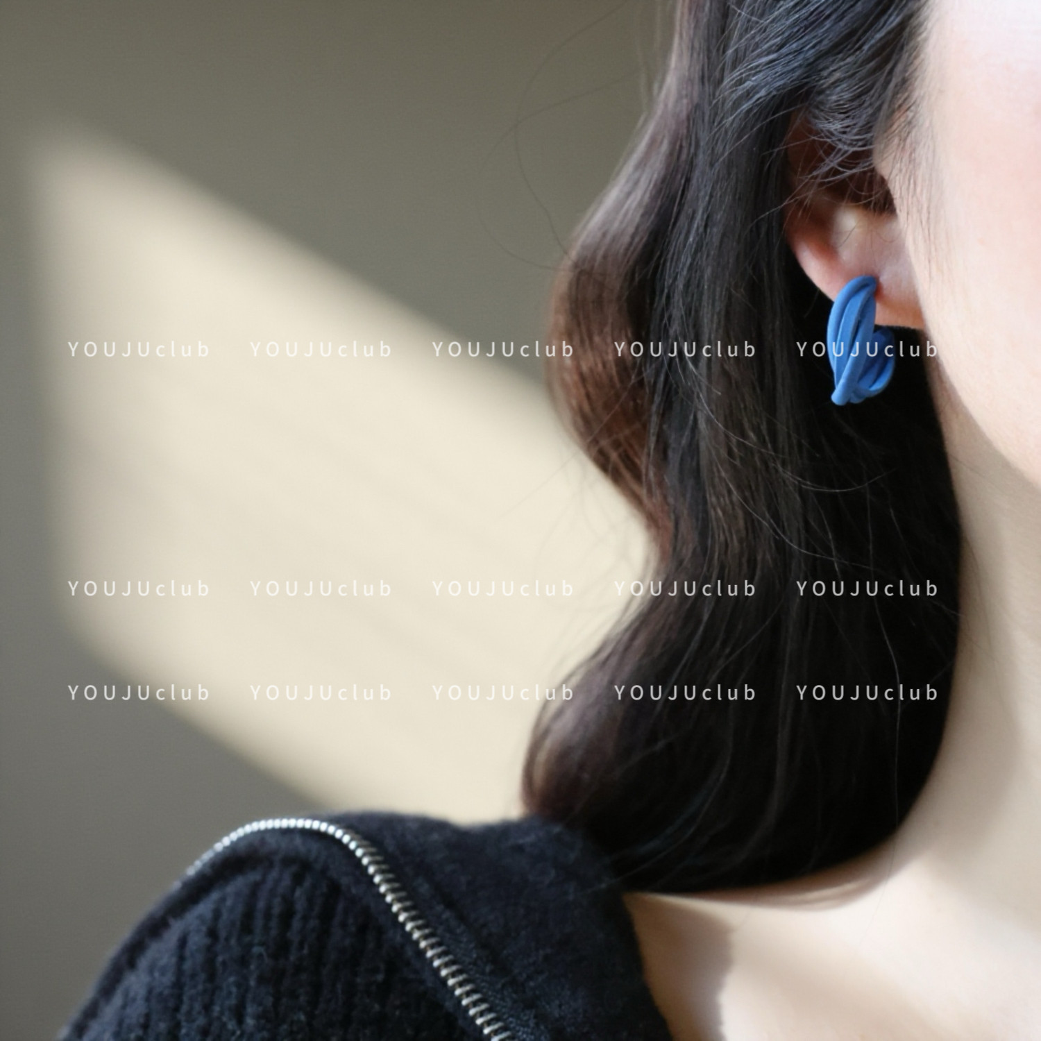 YOUJUclub-层语~日常通勤耳圈克莱因蓝色线条c形耳环蚊香盘耳夹女,饰品/流行首饰/时尚饰品新,耳环,淘宝优惠券,粉丝福利购,淘宝优惠卷