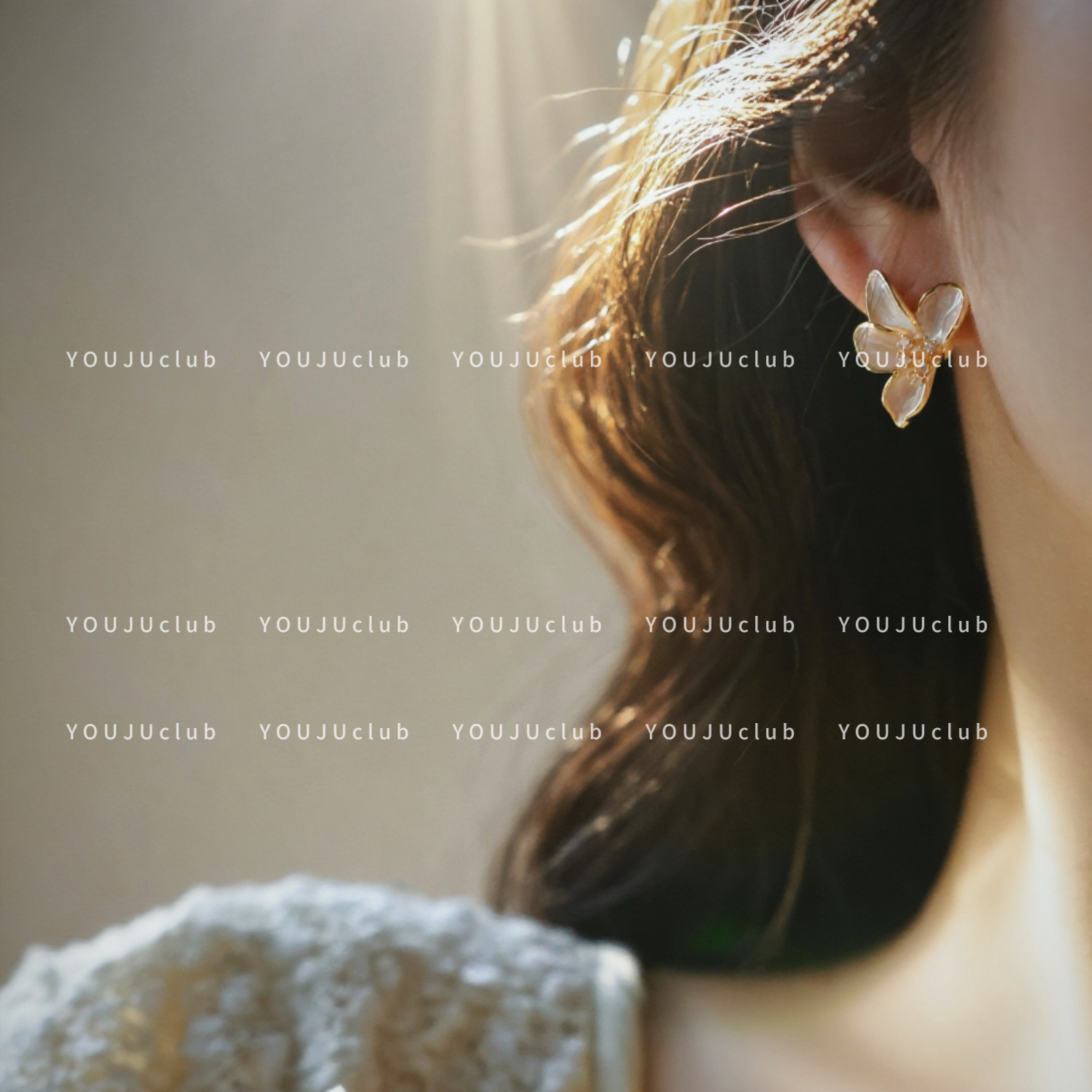 YOUJUclub-胭脂茉莉~法式复古淡粉色花朵气质温柔耳钉蚊香盘耳夹