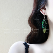 YOUJUclub 清冷感复古绿色贝壳流苏海边耳环蚊香盘耳夹女 海之声