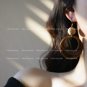 YOUJUclub 环间絮语 复古港风美拉德咖色圆环夸张耳环蚊香盘耳夹