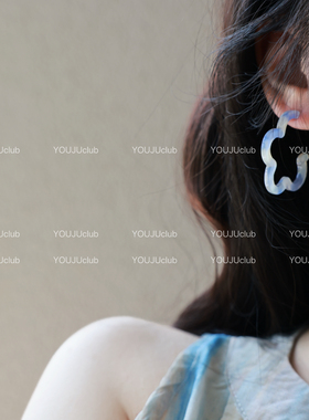 YOUJUclub-简廓~清新琥珀蓝色花朵线条耳圈复古简约蚊香盘耳夹女