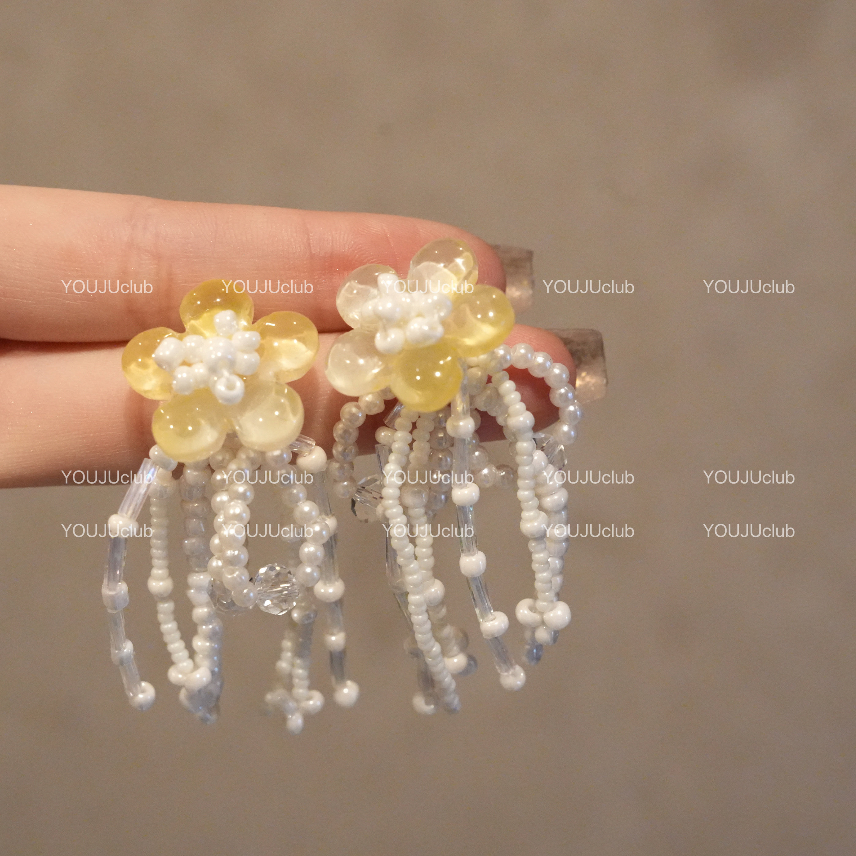 YOUJUclub-橘色夏日~氛围感森系粉色花朵串珠甜美耳环蚊香盘耳夹,饰品/流行首饰/时尚饰品新,耳环,淘宝优惠券,粉丝福利购,淘宝优惠卷