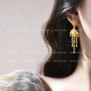 YOUJUclub-花舞盛唐～新中式国风女古风金色流苏旗袍汉服耳环耳夹