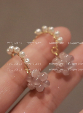 YOUJUclub-温柔香芋紫 小巧复古气质紫色猫眼石精致串珠珍珠耳环