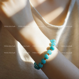 YOUJUclub-丝诺情结~湖绿色天然石串珠显白复古国风高级感手链女