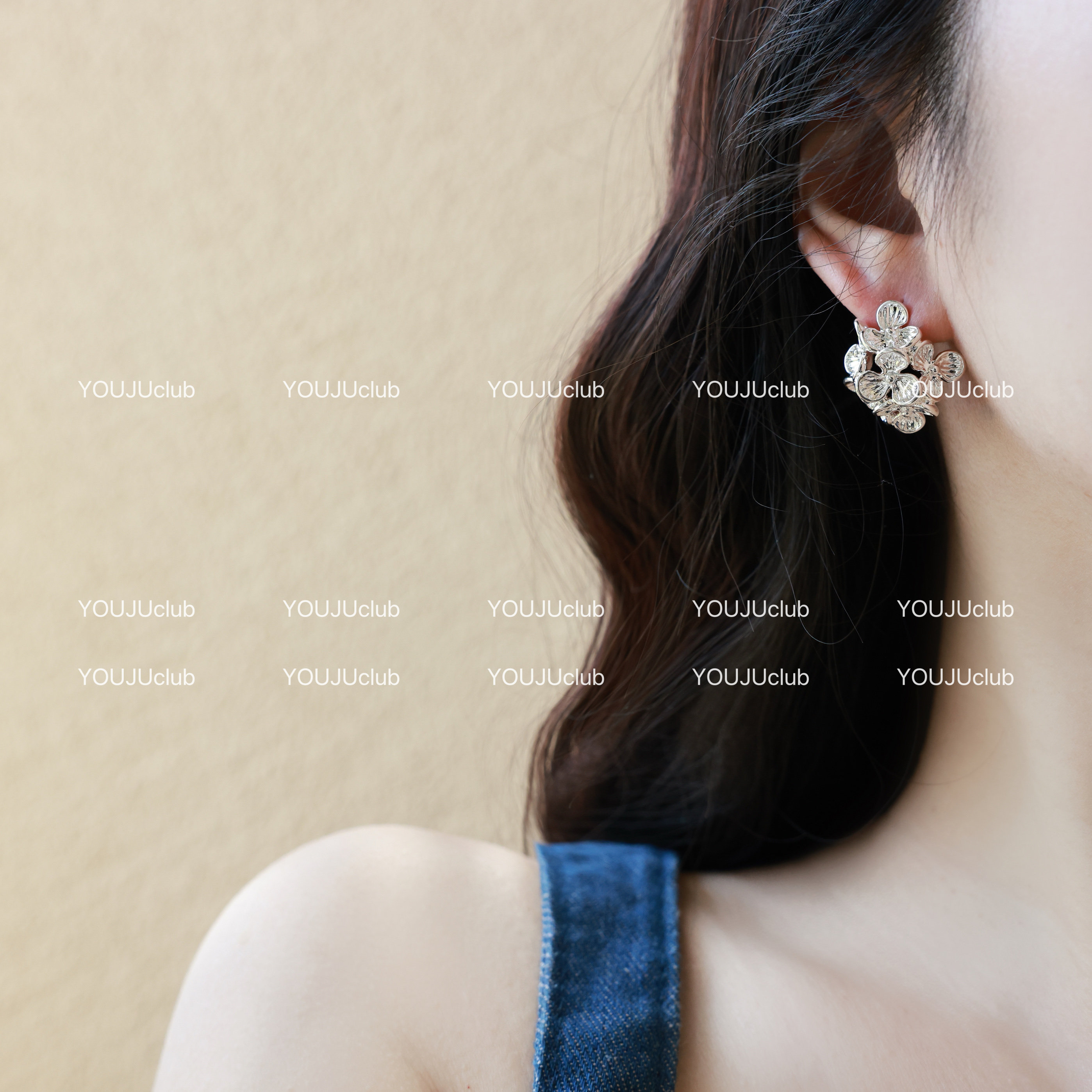 YOUJUclub-山谷繁花~银色复古高级感金属立体花朵温柔耳环耳夹女,饰品/流行首饰/时尚饰品新,耳钉,淘宝优惠券,粉丝福利购,淘宝优惠卷