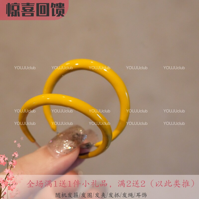YOUJUclub-黄油面包～复古港风黄色滴油素圈气质时髦y2y耳环耳夹