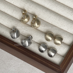 法式 半圈 复古磨砂拉丝哑金高级感耳钉耳环耳夹 bi入款 YOUJUclub