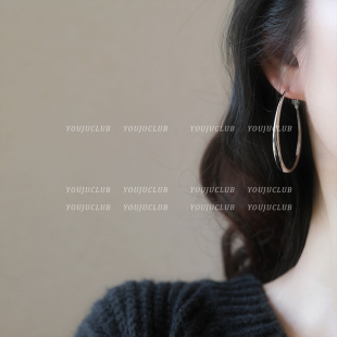 YOUJUclub-水滴圆环 椭圆形经典银色简约百搭显脸小素圈耳环耳夹