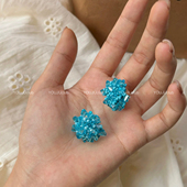 YOUJUclub 圆形碎石水晶小清新蓝色气质耳环蚊香盘耳夹 蜜果少女