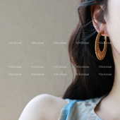 YOUJUclub 济州岛 草编镂空圆形藤编复古沙滩海边度假风耳环耳夹