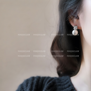 YOUJUclub-方钻珍珠 经典戴妃款珍珠耳钉真多麻耳环蚊香盘耳夹女