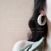 YOUJUclub 重温经典 复古港风简约白色耳环布艺波点圆形耳圈耳夹