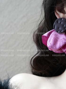 YOUJUclub-海浪花~浪漫氛围感夸张紫色布艺花朵耳环蚊香盘耳夹女