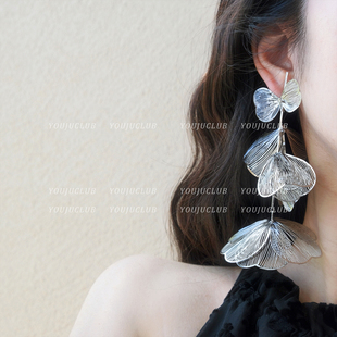 YOUJUclub-美艳御姐~夸张方圆脸金属线条花朵高级感轻奢耳环耳夹