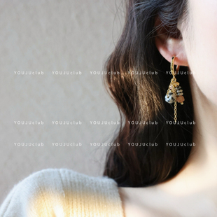 YOUJUclub-云间雀~新中式复古淡粉色天然石名族风耳环蚊香盘耳夹