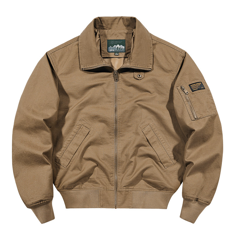 春秋季休闲男外套夹克男士宽松大码户外工装复工纯棉飞行员上衣男